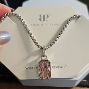 Sophisticated Silver Necklace with Blush Gemstone Bomb Party A statement of many